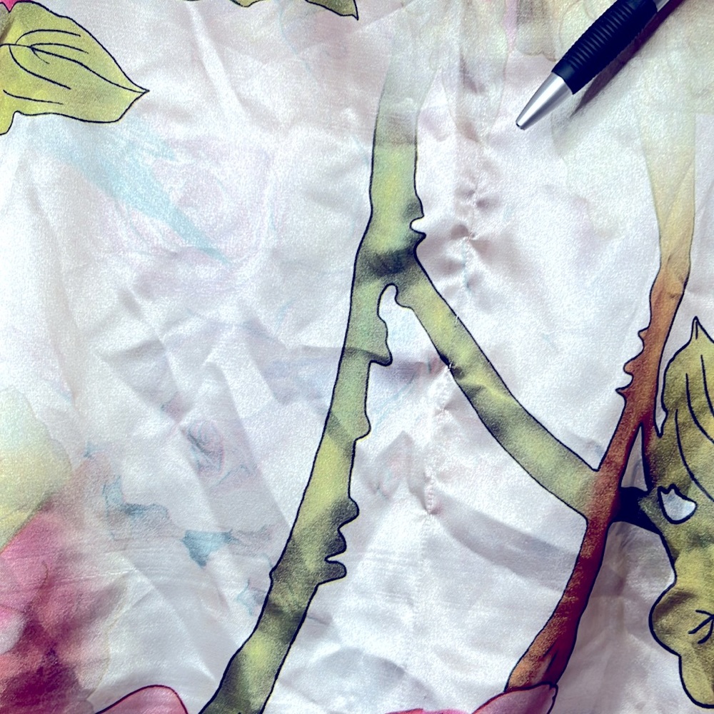 100% Silk Floral Scarf Vintage Double Sided - Picture 7 of 7